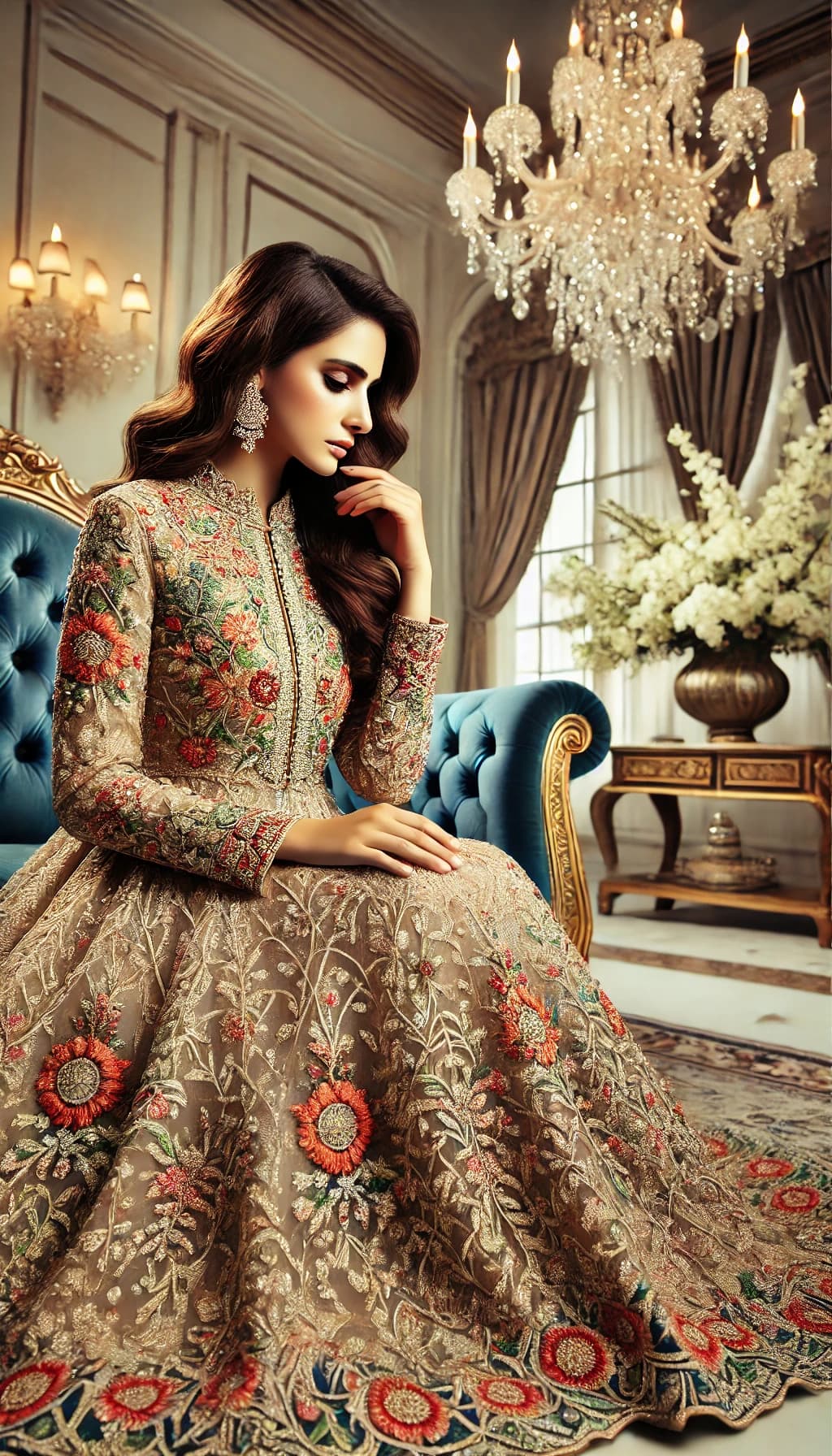 Royal Embroidered Anarkali - Golden - Golden