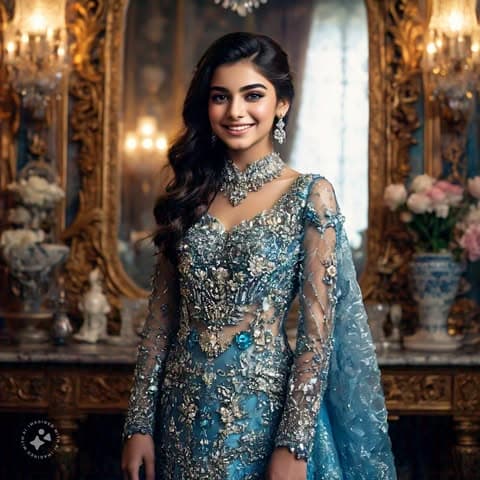 Royal Embroidered Anarkali - Blue - Blue